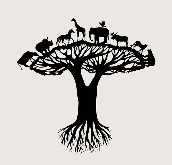 Tree Animal Silhouette Disegno Vettoriale Arte — Vettoriale Stock