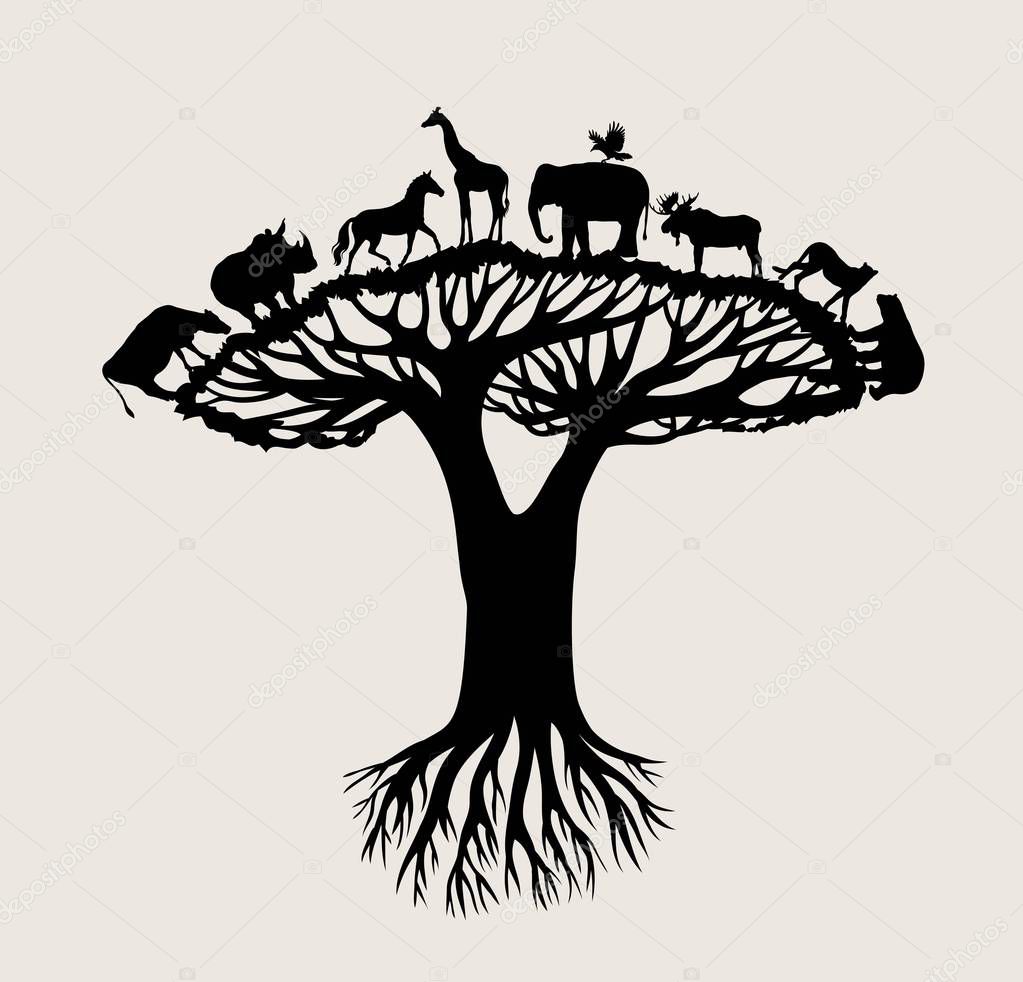Tree Animal Silhouette, art vector design 