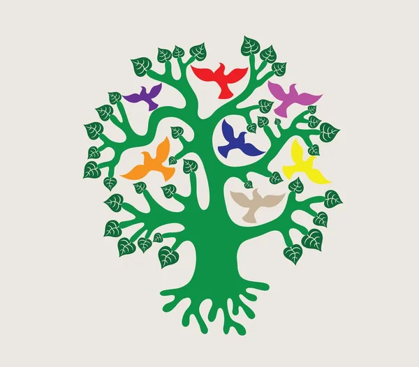 Tree Birds Illustration Art Vector Design — Stock Vector