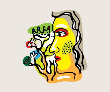 Güzellik kadını çiçek, sanat vektör tasarımı 