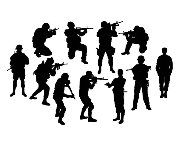 Soldat Police Silhouettes Design Vectoriel Art — Image vectorielle