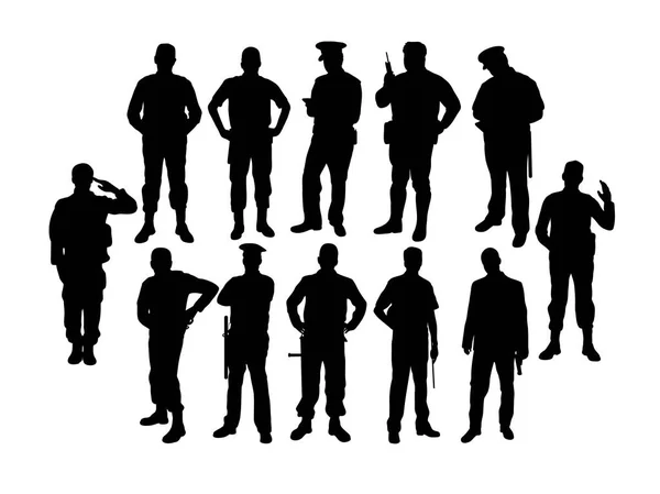 Soldat Police Silhouettes Design Vectoriel Art — Image vectorielle