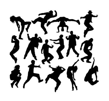 Hip Hop Dans siluetleri, sanat vektör tasarım cool 