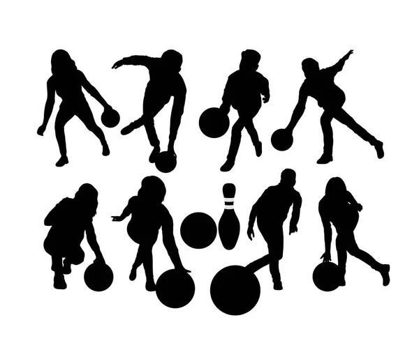 Female Male Bowling Silhouettes Art Vector Design — Stock Vector