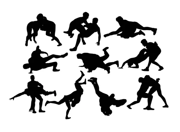 Wrestling Sports Silhouette Design Vetores Arte — Vetor de Stock