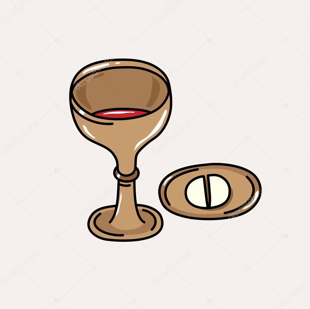 Bread and Wine at the Holy Eucharist, art vector illustration design 