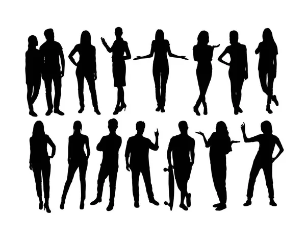 Standing People Silhouette Diseño Vectores Arte — Archivo Imágenes Vectoriales