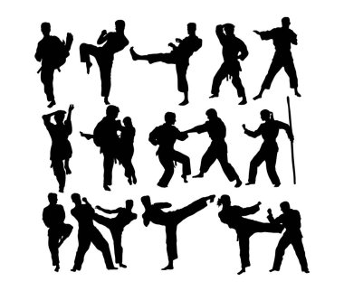 Martial Art ve Karate Siluetleri, sanat vektör tasarımı 