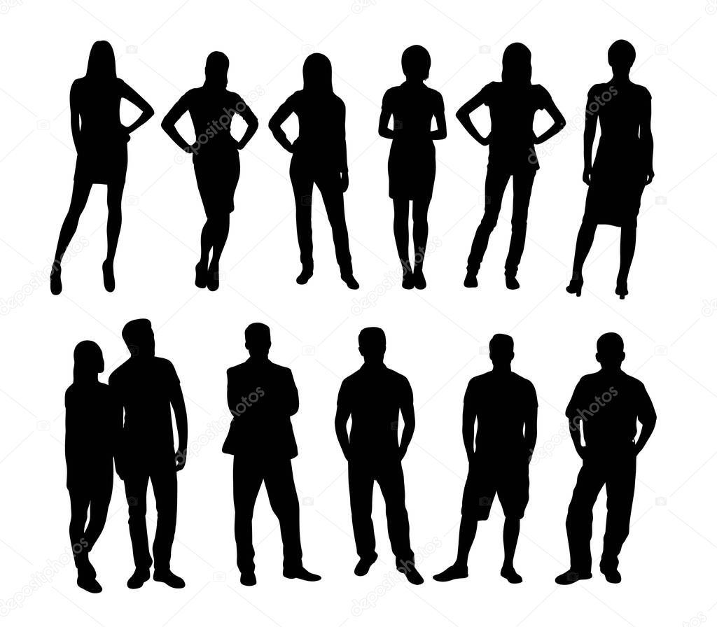 People Standing and Activity Silhouettes, art vector design 