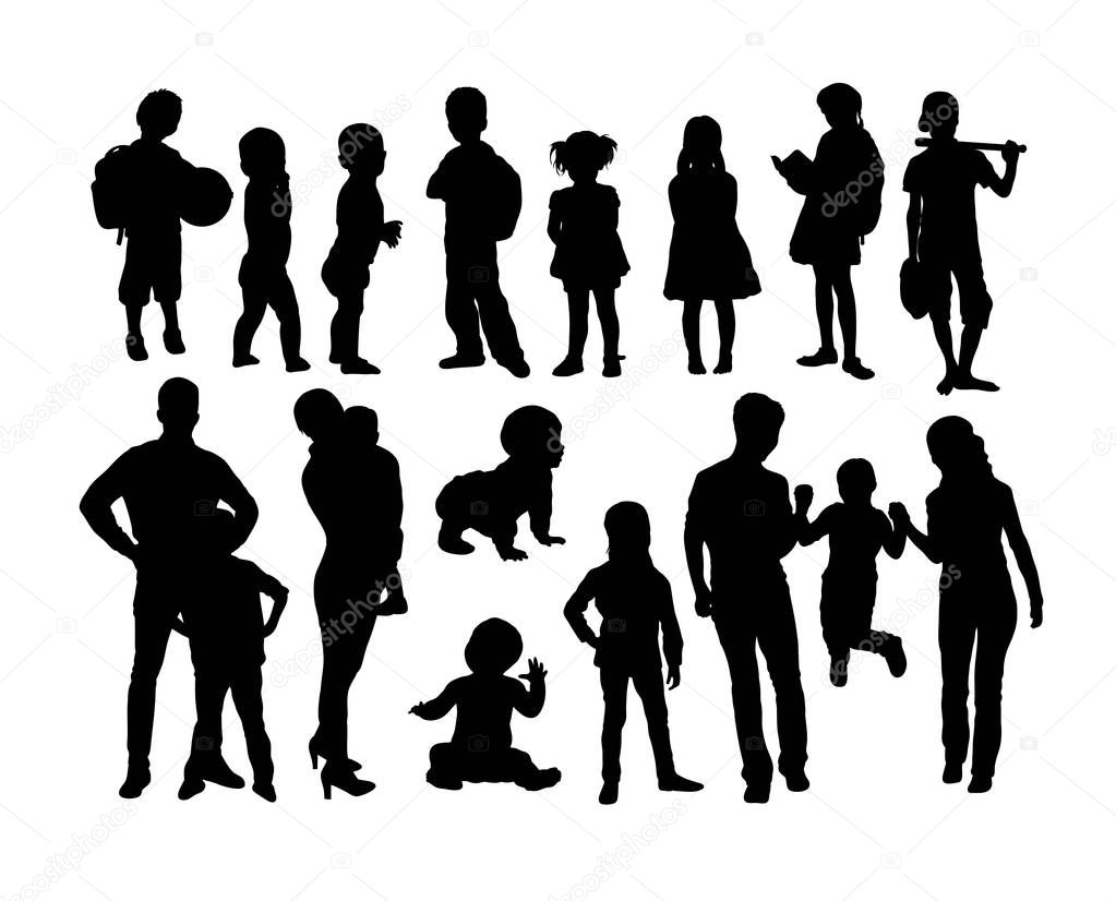 Parent with Baby and Kid Silhouettes, art vector design 