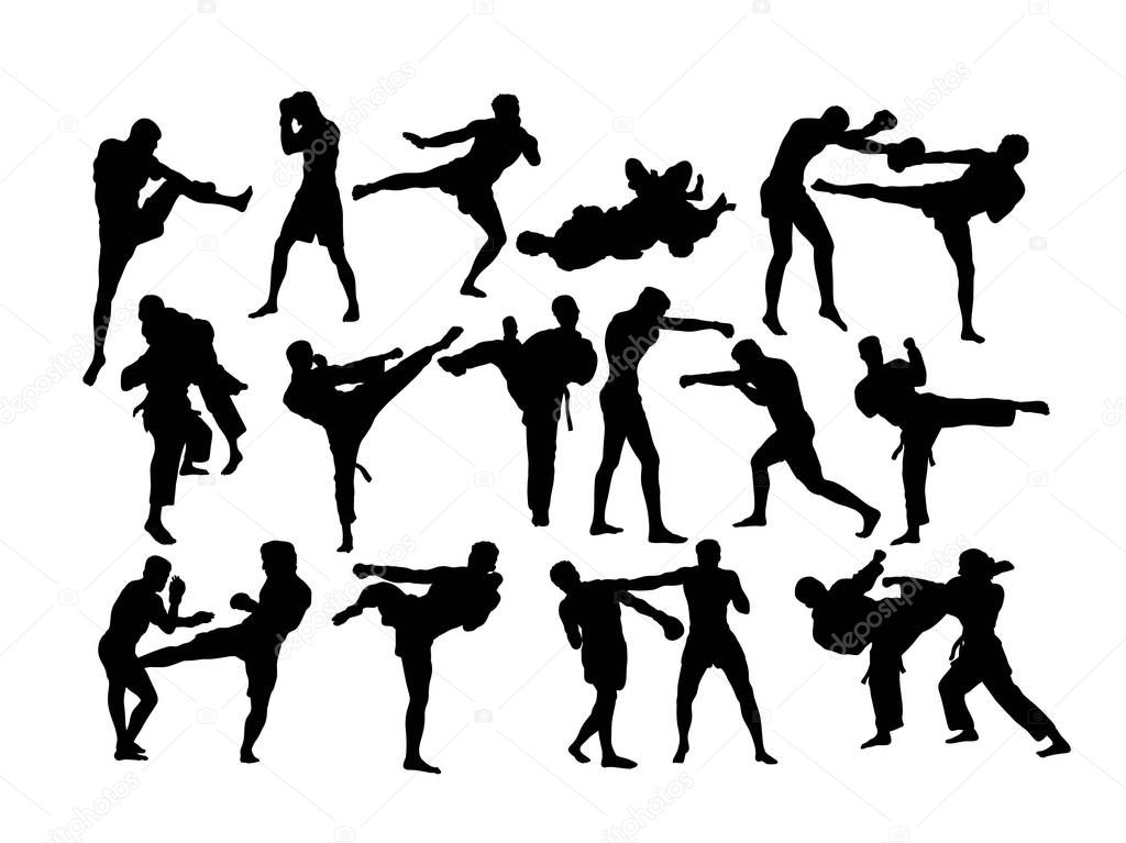 Martial Art Activity Silhouettes, art vector design 