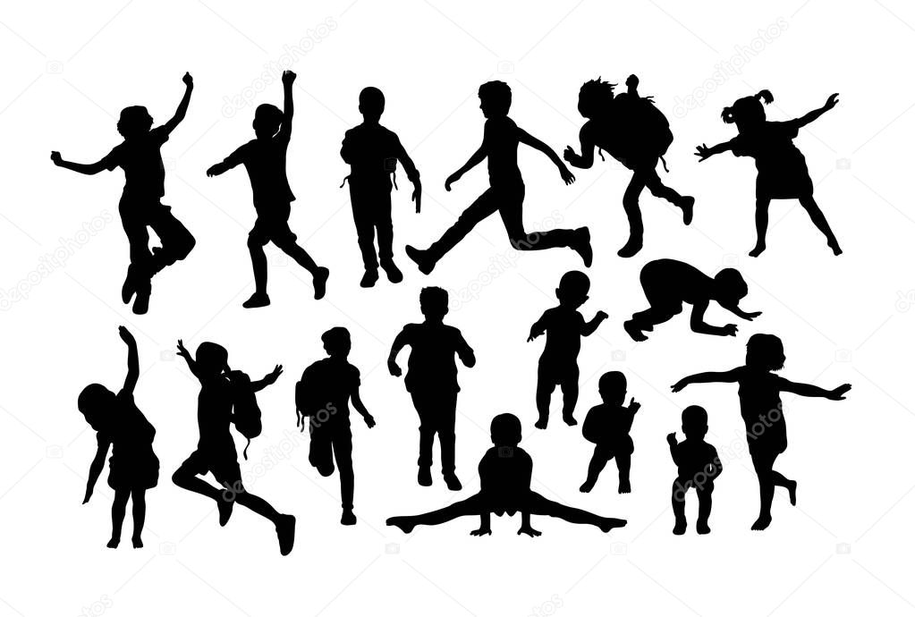 Happy Children and Kid Plying Silhouettes, art vector design 