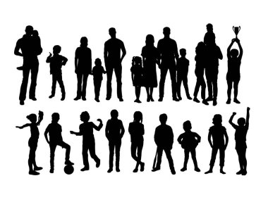 Mutlu Aile, çocuk ve Çocuk Siluetleri, sanat vektör tasarımı 