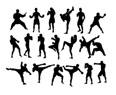 Martial Art Sport Activity Siluetler, sanat vektör tasarımı