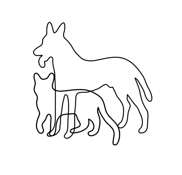 猫と犬のラインアート アートベクトルデザイン — ストックベクタ