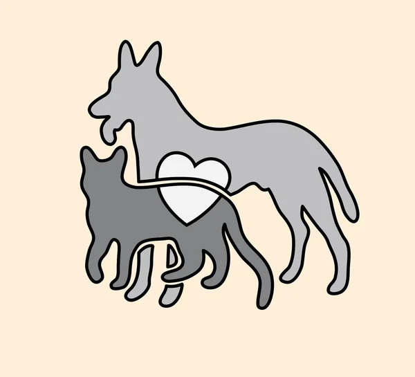 Dog Love Cat Line Design Vectoriel Art — Image vectorielle