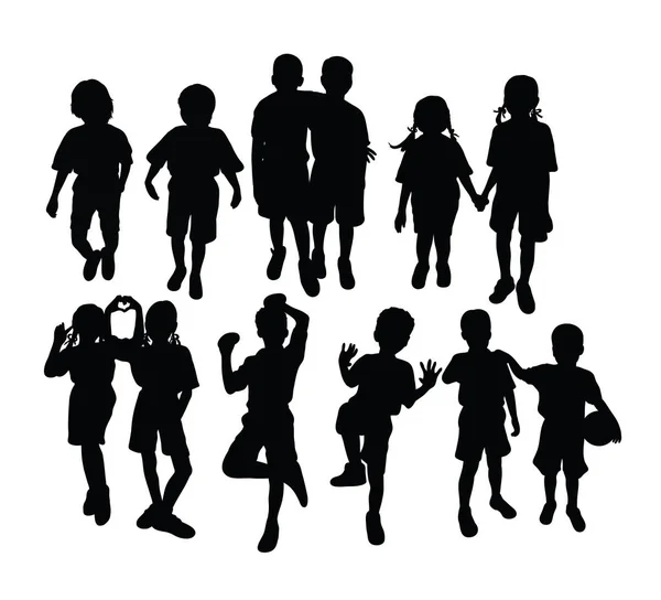 Happy Children Attività Silhouette Art Vector Design — Vettoriale Stock