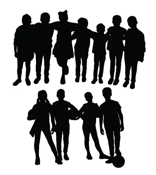 Children Together Activity Art Vector Silhouettes — 스톡 벡터