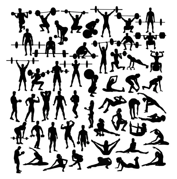 健身和健身房活动剪影 艺术矢量设计 — 图库矢量图片