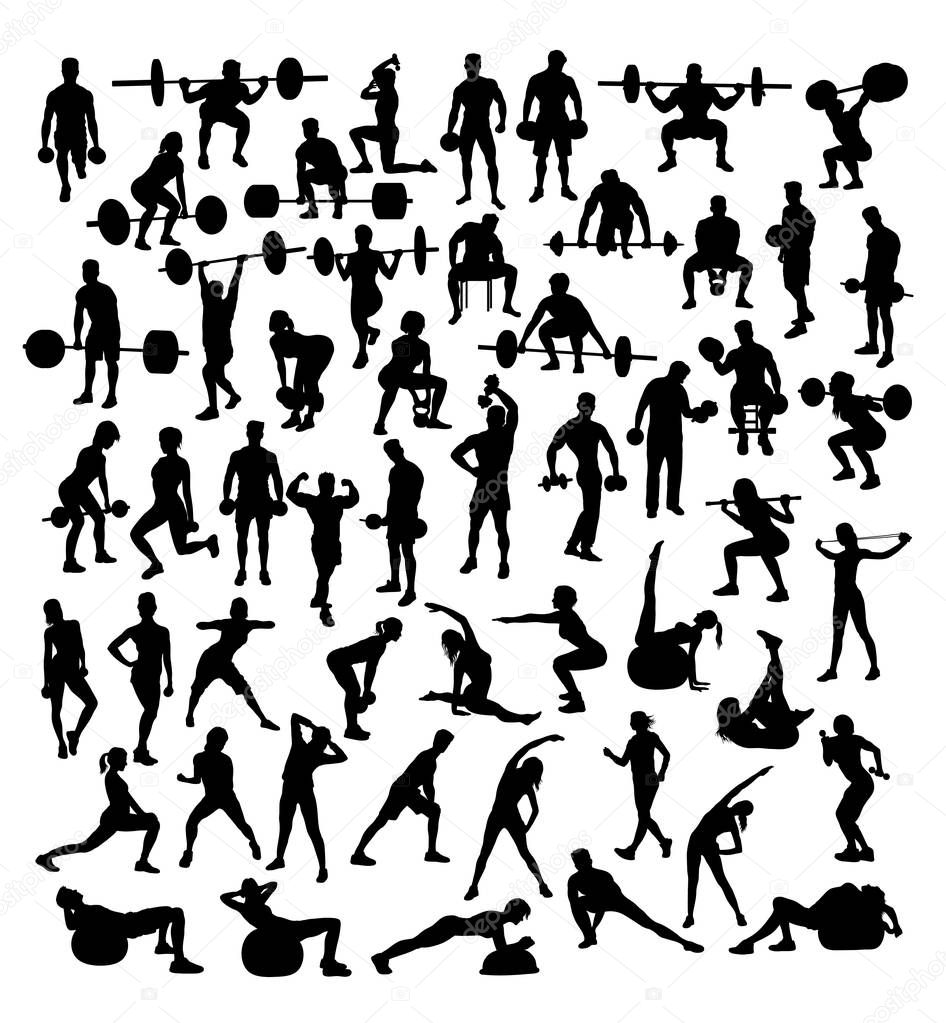 Fitness and Gym Activity Silhouettes, art vector design 