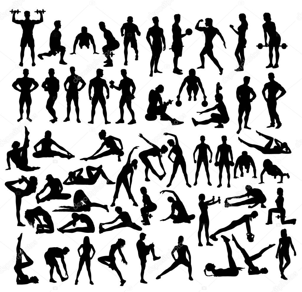 Fitness and Gym Activity Silhouettes, art vector design 