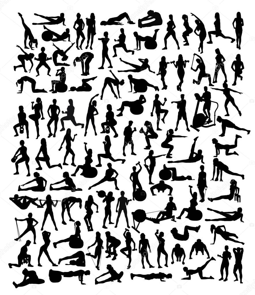 Fitness and Gym Activity Silhouettes, art vector design 