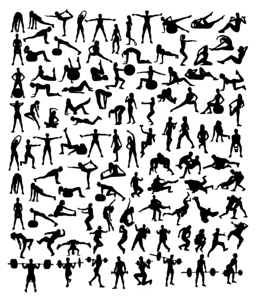Fitness Και Γυμναστήριο Δραστηριότητα Σιλουέτες Σχεδιασμό Διάνυσμα Τέχνη — Διανυσματικό Αρχείο