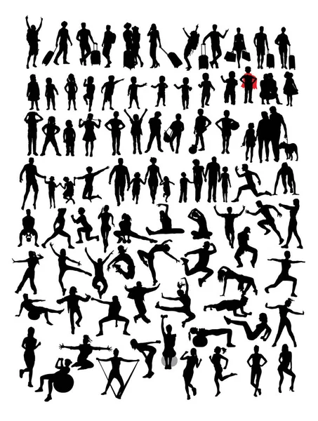 Actividad Personas Siluetas Diseño Vectores Arte — Vector de stock