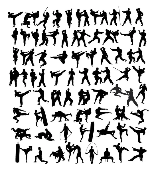 Martial Art Silhuetter Konst Vektor Design — Stock vektor