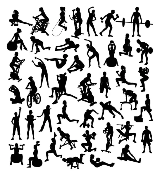 Fitness Gym Activity Silhouettes Art Vector Design — Stock Vector