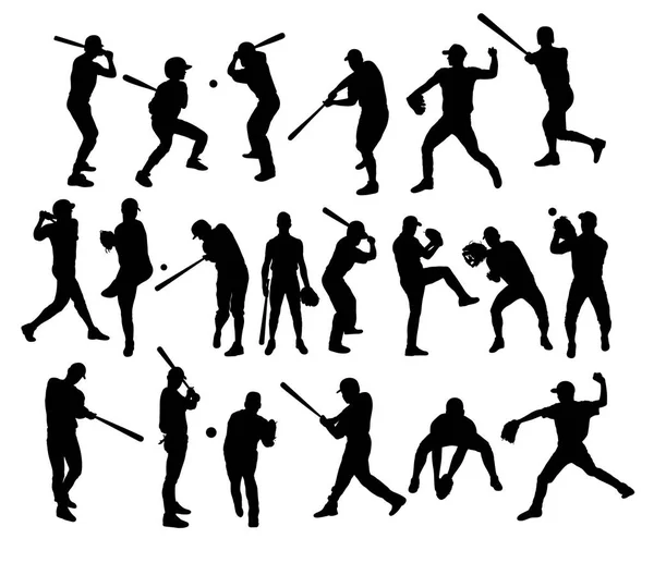 Honkbal Sport Activiteiten Silhouetten Art Vector Design — Stockvector