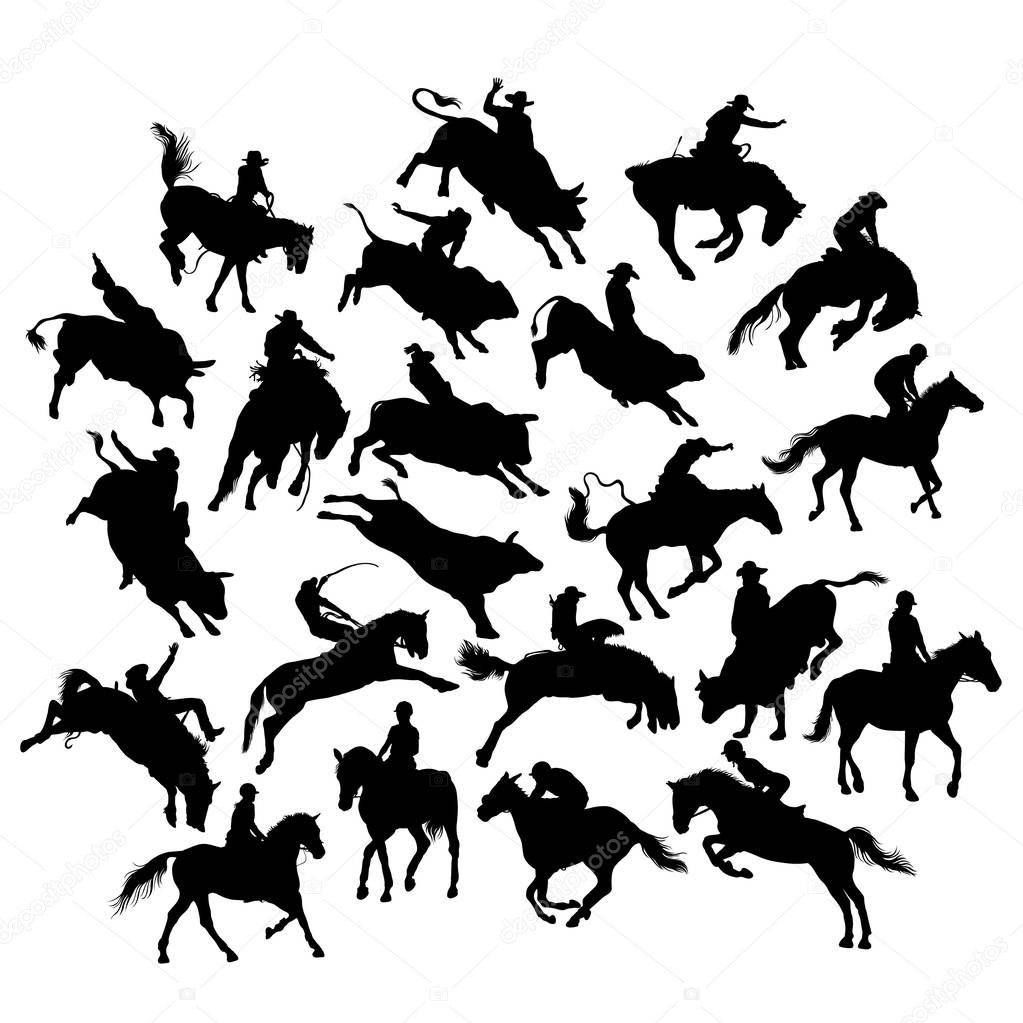 Horses and Rodeo Silhouettes, art vector design 