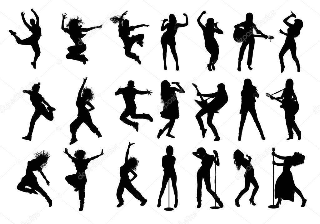 Silhouettes Rock or Pop Band Musicians, art vector design 