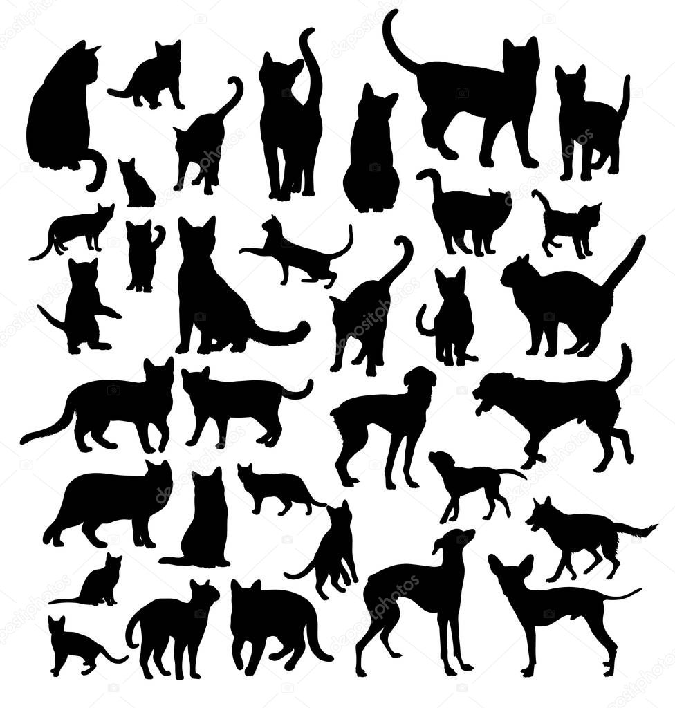 Cat and Dog Silhouette, art vector design 