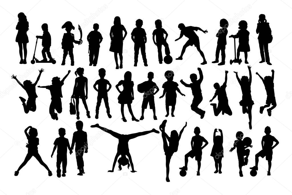 Happy Children Silhouettes, art  Vector design