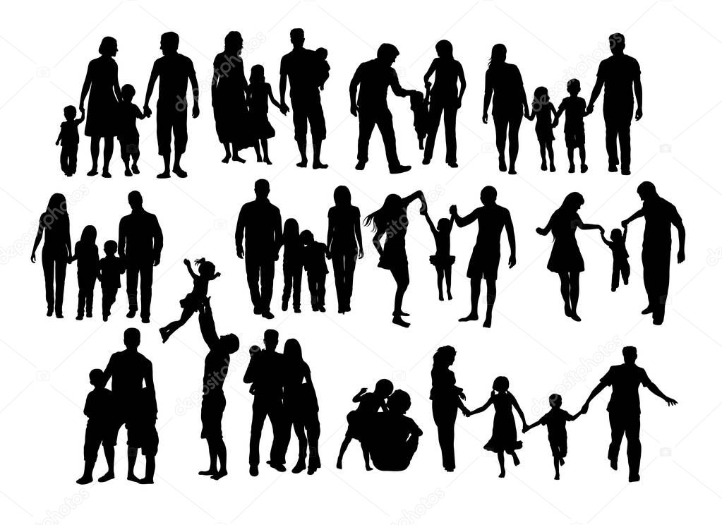 Happy Family Activity Silhouettes, art vector design 