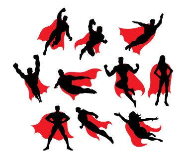 Süper Kahraman Uçan Aktivite Siluetler, sanat vektör tasarımı