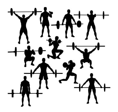 Ağırlık Kaldırma Spor Aktivite Siluetler, sanat vektör tasarımı 