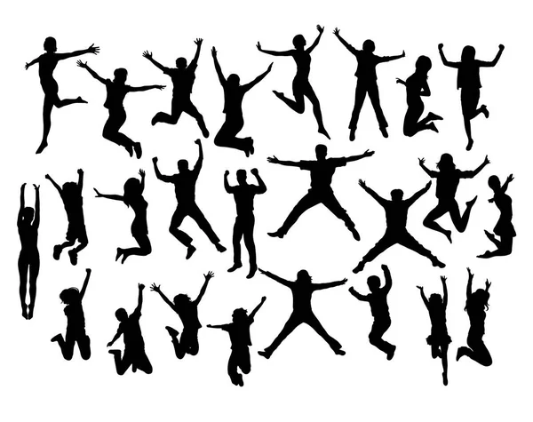 Happy Jumping Sport Activity Silhouettes Design Arte Vetorial —  Vetores de Stock