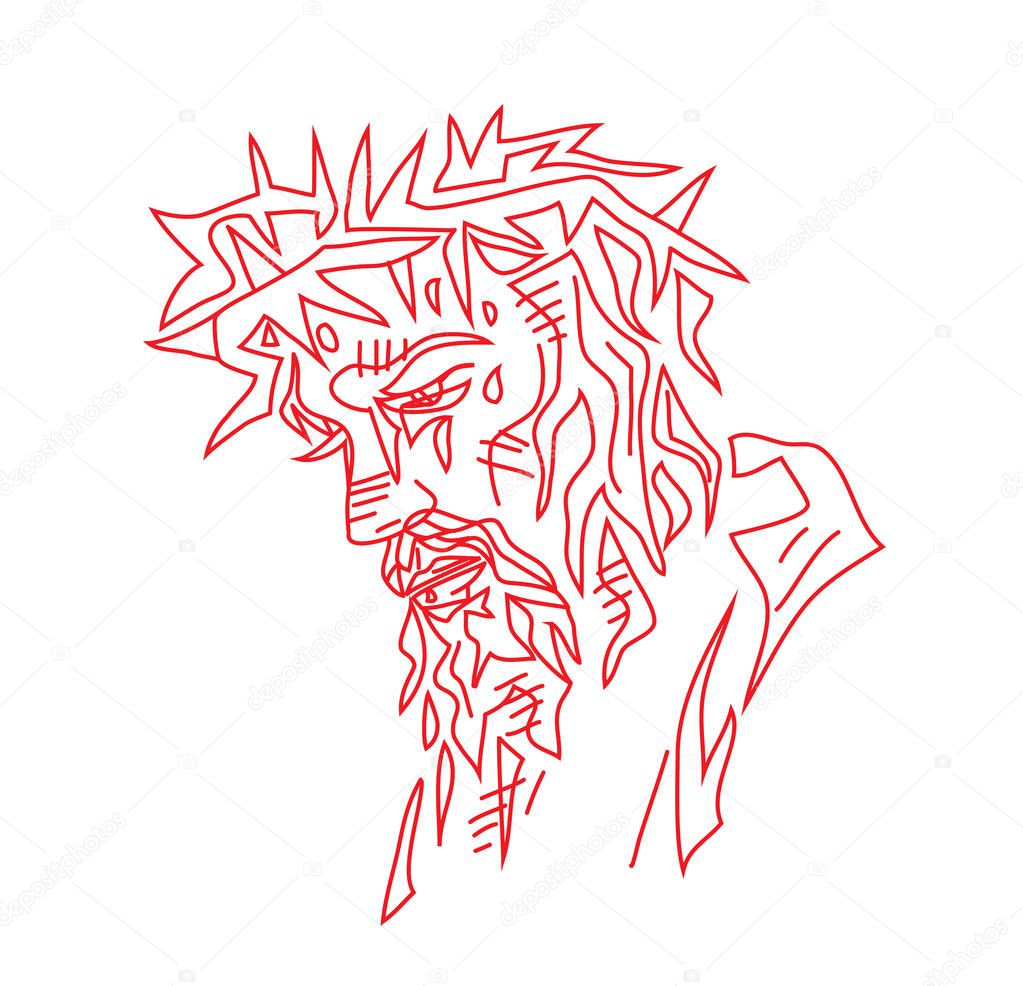 Jesus Face Sketch Drawing, art vector design 