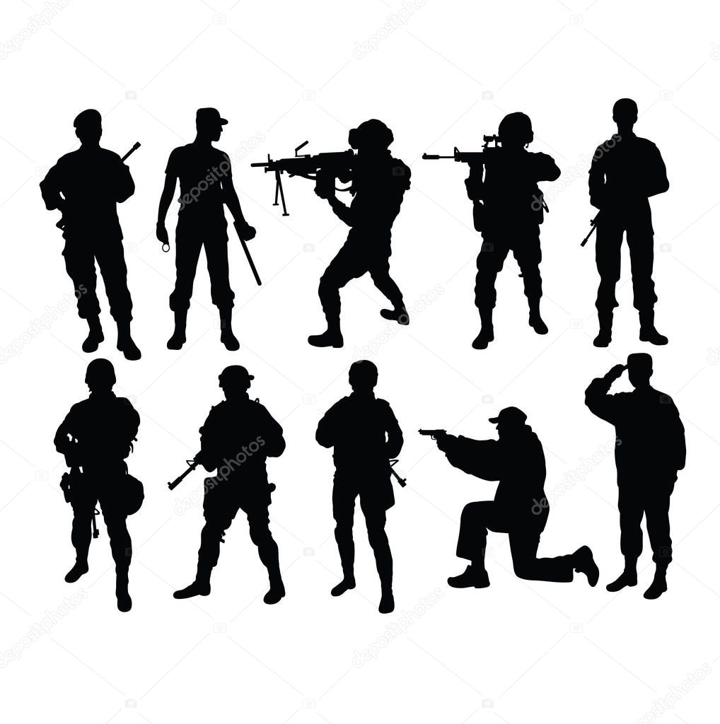 Soldier and Army Force Silhouettes, art vector design 