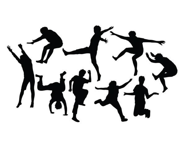 Happy Jumping Silhouettes Design Vectoriel Art — Image vectorielle