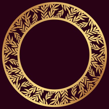 Şablon dantelli yuvarlak çerçeve yaprakları ile oyulmuş çiçek ajur desenli vektör. Dantel sınırlanmıştır daire iç tasarım, kartları düğün düzenleri için şablon. Altın stilize zeytin dalı desen.