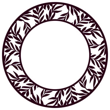 Şablon dantelli yuvarlak çerçeve yaprakları ile oyulmuş çiçek ajur desenli vektör. Dantel sınırlanmıştır daire iç tasarım, kartları düğün düzenleri için şablon. Altın stilize zeytin dalı desen.