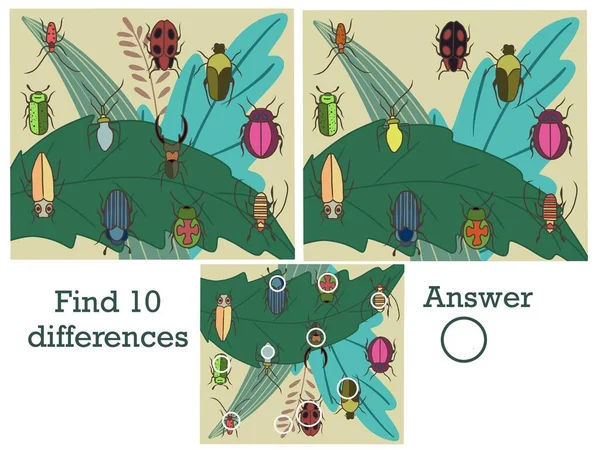 Encontre Diferenças Encontre Diferenças Jogo Lógico Insectos — Fotografia de Stock