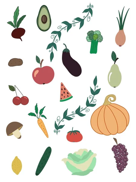 Gemüse Und Obst Set Logisches Spiel — Stockfoto