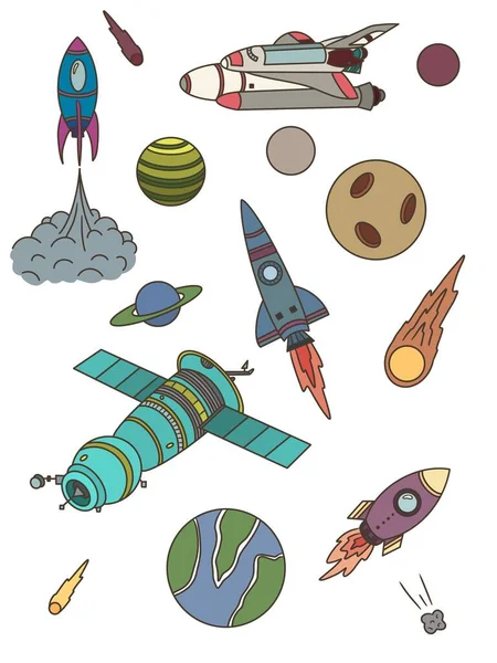 Conjunto Espaço Foguetes Planetas — Fotografia de Stock