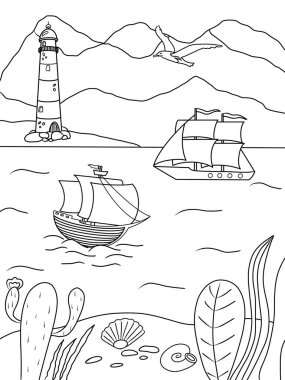 Boyama sayfası. Okyanus ve sualtı dünyası 