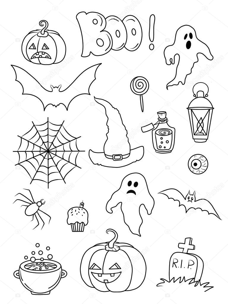 Set of Halloween. Coloring page. Ghost. Pumpkin.