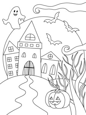 Boyama sayfası. Çocuklar için oyun. Cadılar Bayramı 